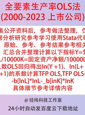 上市公司全要素生产率OLS法23年版24/7/31更新 Stata最小二乘估计