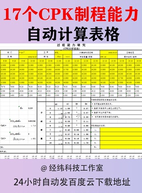 CPK产品制程控制自动计算EXCEL表格SPC能力分析流程图PMP管制计划