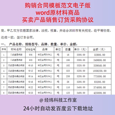 购销合同模板范文电子版word原材料商品买卖产品销售订货采购协议