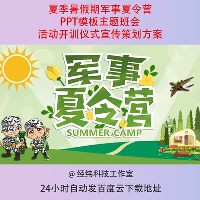 夏季暑假期军事夏令营PPT模板主题班会活动开训仪式宣传策划方案