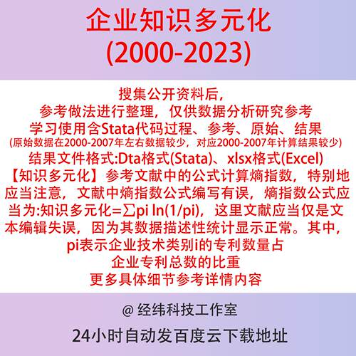 企业知识多元化Stata计算2023-2000年含代码过程、原始、参考结果