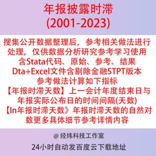 上市公司年报披露时滞数据2023-2001Stata代码匹配行业含剔除版本