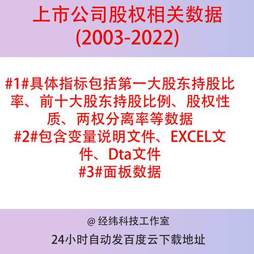上市公司股东持股比率（2003-2022）第一、前十，EXCEL文件、Dta