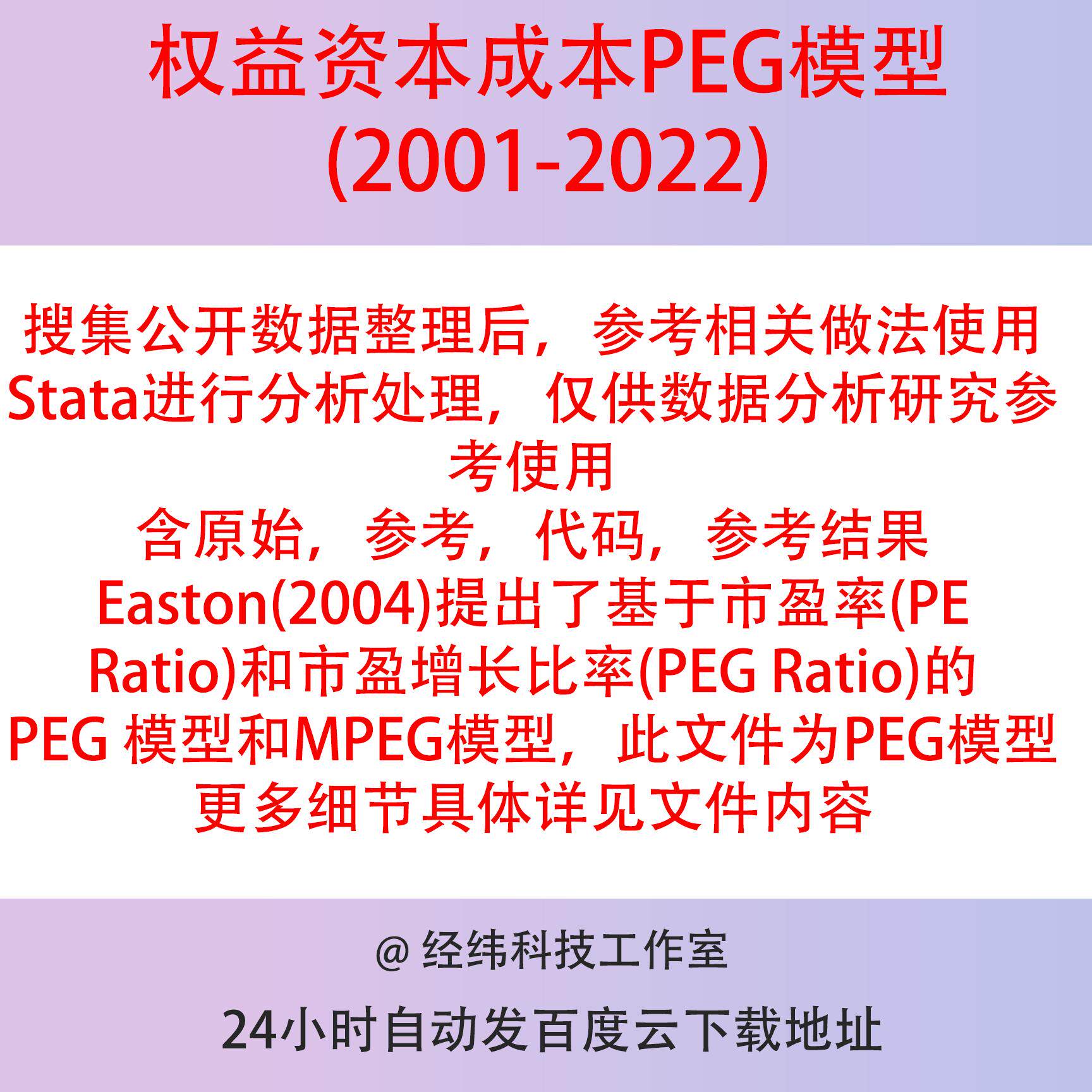 上市公司权益资本成本数据2023-2001PEG模型含stata代码 参考结果