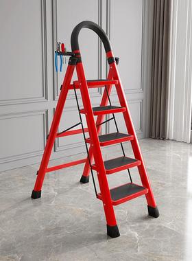 加碳钢家用梯29455子人字粗拆叠折多管功能室内缩人字梯伸子拆叠