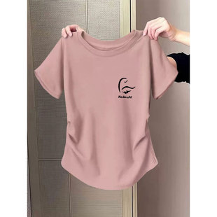圓領(lǐng)修身 t恤女夏季 不規(guī)則薄款 cic感上衣潮0727h 顯瘦正肩短袖