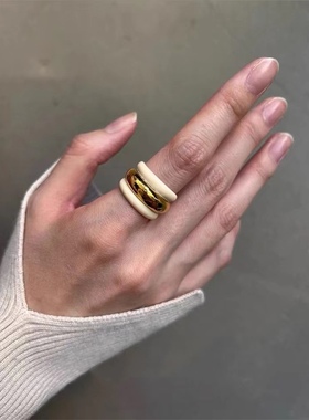 法国宽面戒指小众设计男女情侣