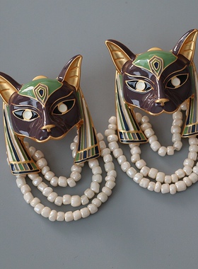 中古小众饰品饰品Vintage珐琅釉狐狸耳夹打标款老猫耳饰扫肩耳夹