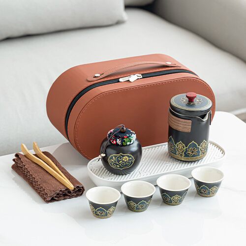 Portable Outdoor Ceramic Tea Set Travel Camping Drinkware
