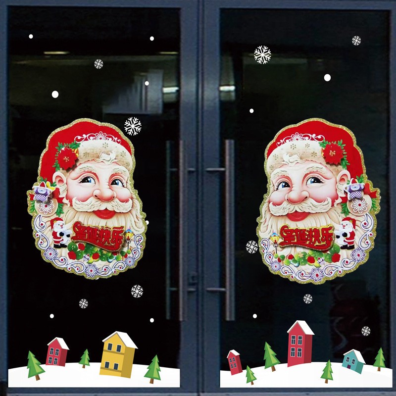 ChristmasDouble-Side 3D Santa Paper Sticker Door Window 2pcs