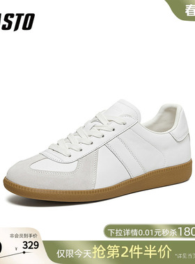 百思图26春季商场新款轻便德训鞋复古阿甘小白鞋男运动鞋BC781AM6