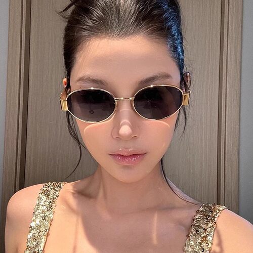 复古老钱风金属椭圆形墨镜女款防晒高级感小框港风凹造型太阳眼镜