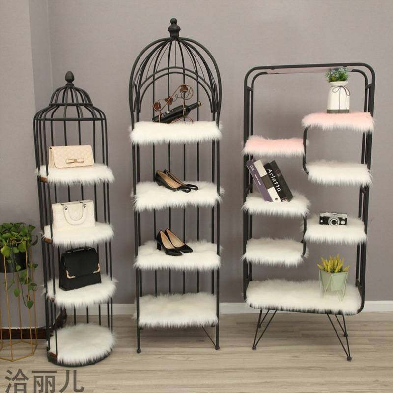 长毛绒地毯包包橱窗装饰桌面展台毛毯鞋架流水台白色长毛毛垫子