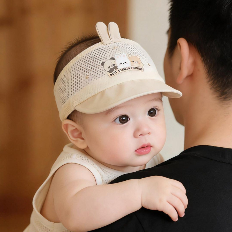 婴儿帽子夏季透气空顶帽新生儿可爱超萌护囟门帽小月龄宝宝遮阳帽