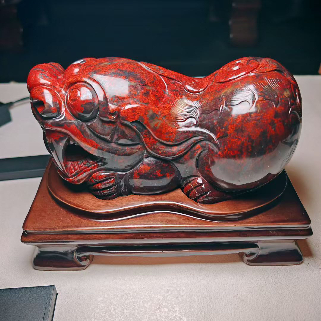 桂林鸡血玉石貔貅招财纳福中式家居办公摆件收藏送礼22-11-16cm