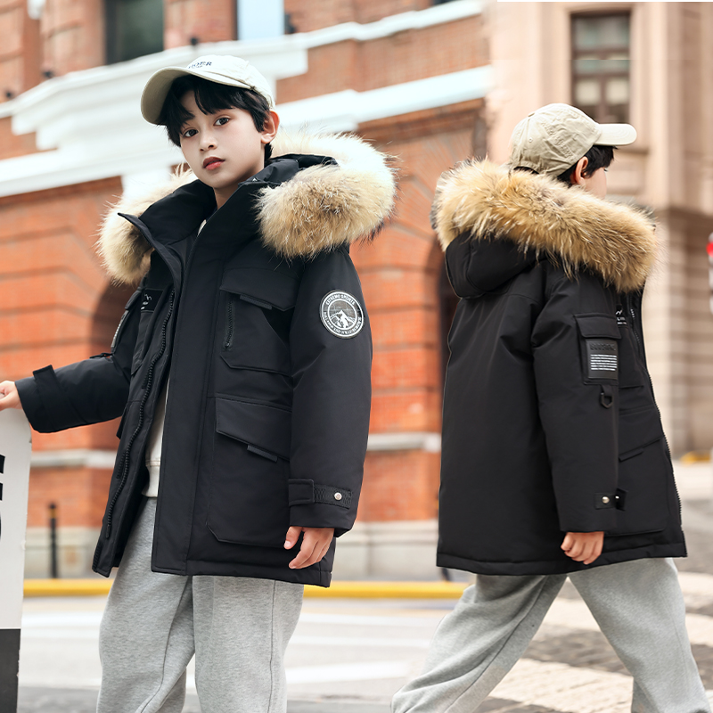 中长款加厚男女童工装羽绒服