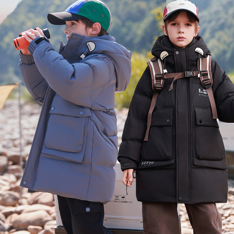 儿童羽绒服男童中长款白鸭绒