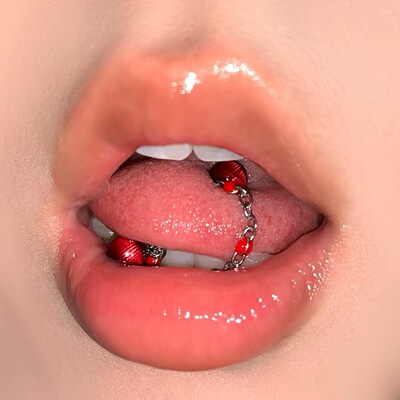 美式复古猫眼链条舌钉钛合金