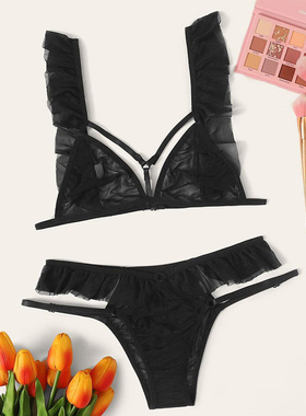 Sexy backless mesh bra underwear set性感露背网纱文胸内裤套装