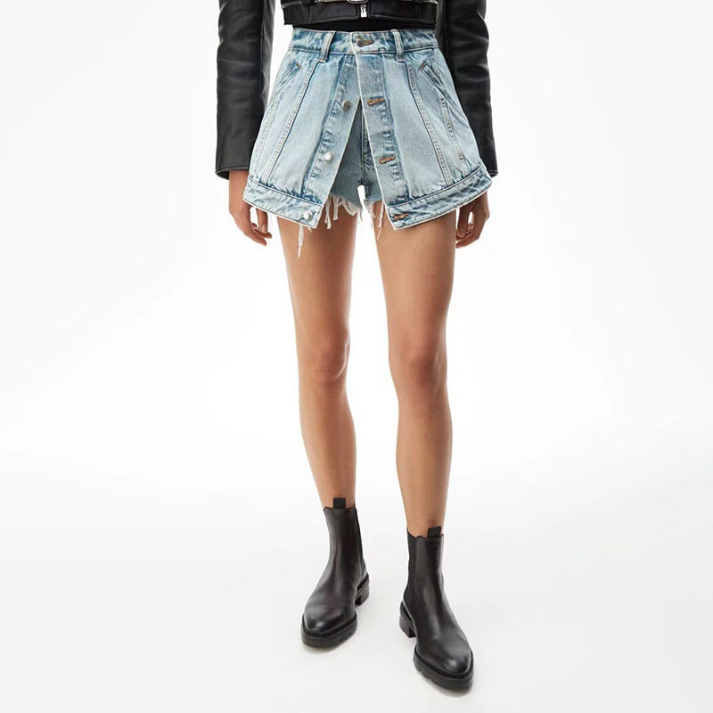 Fashion High Waist Button Denim Shorts时尚高腰纽扣牛仔短裤女