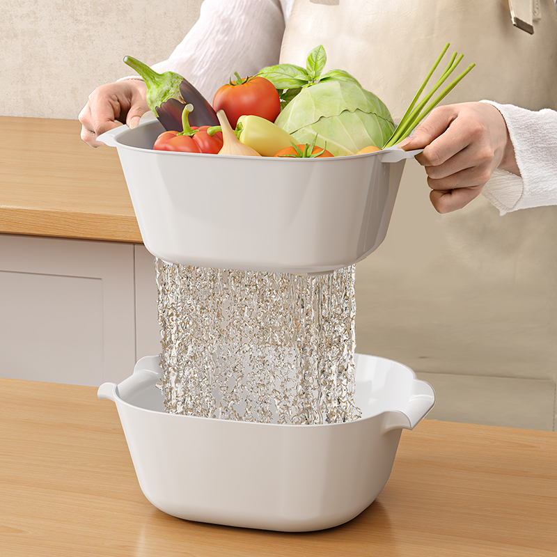 厨房加厚双层沥水篮蔬菜水果盆
