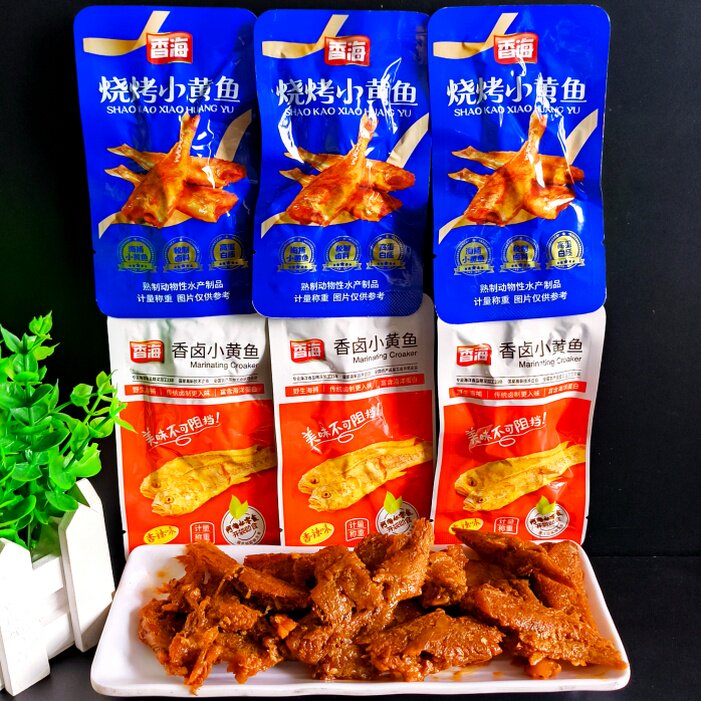 香海香卤小黄鱼500g 卤香味香辣味小鱼干办公室零食即食小吃 包邮