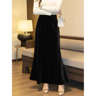 深圳南油包臀裙气质醋酸丝绒半身裙女2025年冬新款 高腰显瘦鱼尾裙