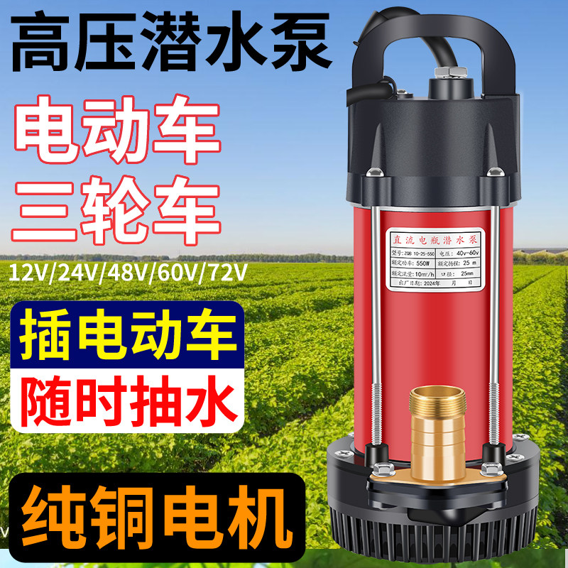 插电瓶车直流抽水泵48v60v72伏农用12v直流潜水泵灌溉高扬程家用