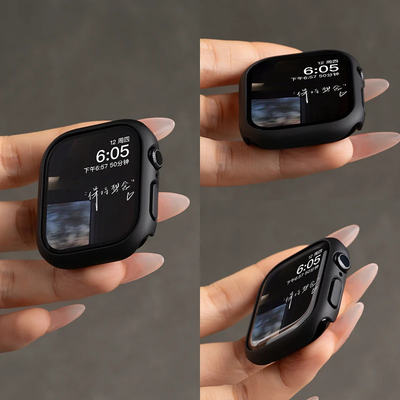 适用苹果S12保护壳iwatchs11手表applewatch10表壳9磨砂8保护套7半包边框ultra4镂空3硬壳防刮防摔SE表套