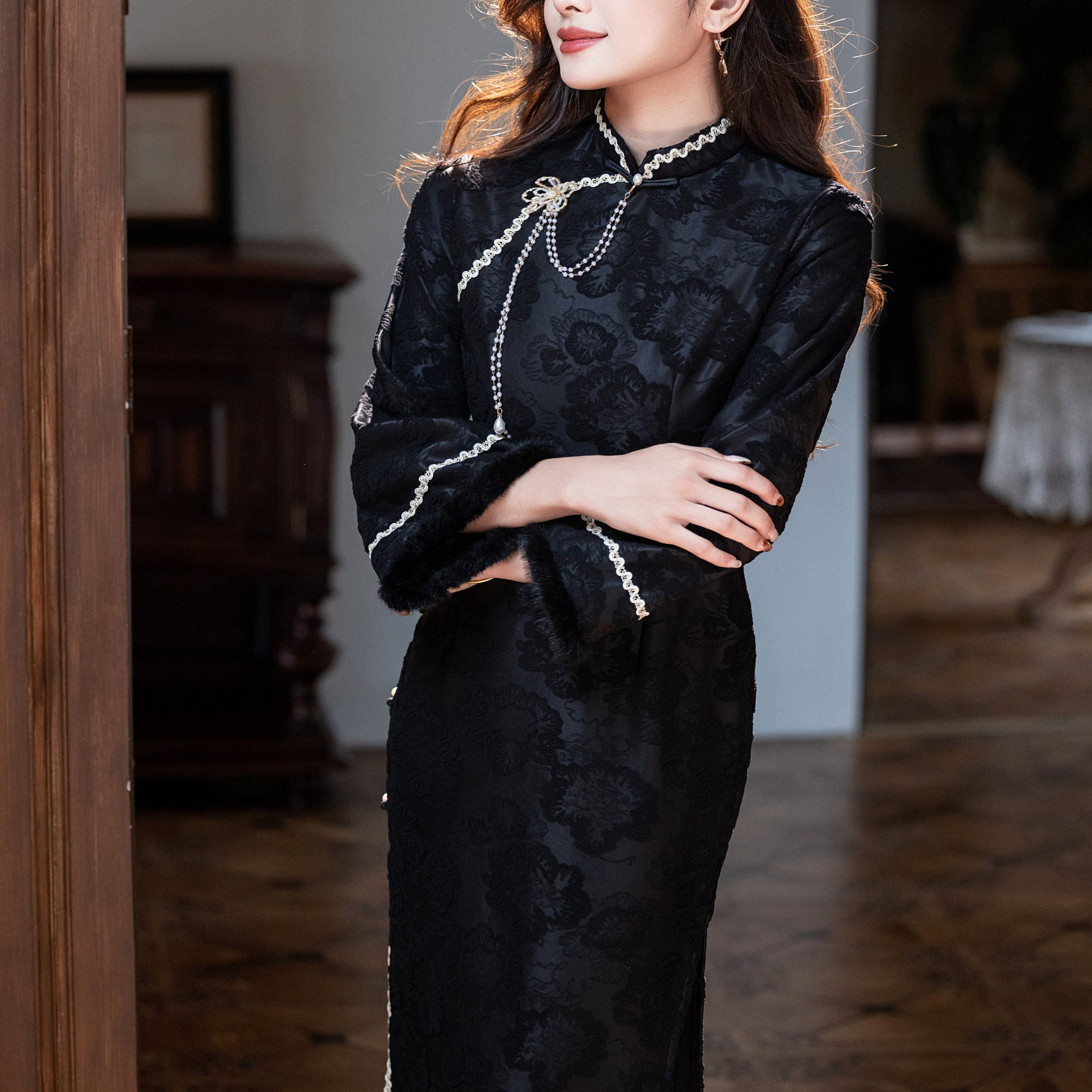 2025新款秋款显瘦新中式妈妈装女长袖改良旗袍国风女装有大码XXL