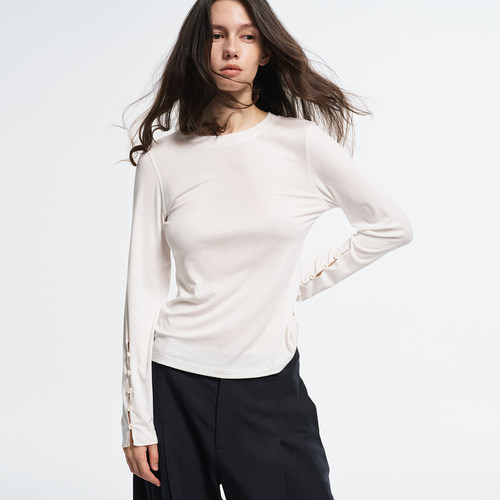 GOFFRID | 兰精莫代尔醋酸针织打底衫长袖女t恤圆领修身百搭上衣