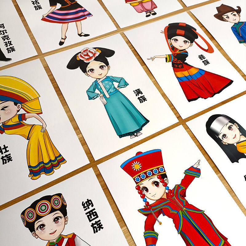56个民族风卡通人物临摹卡男生女生动漫马克笔画室美术课范画卡片