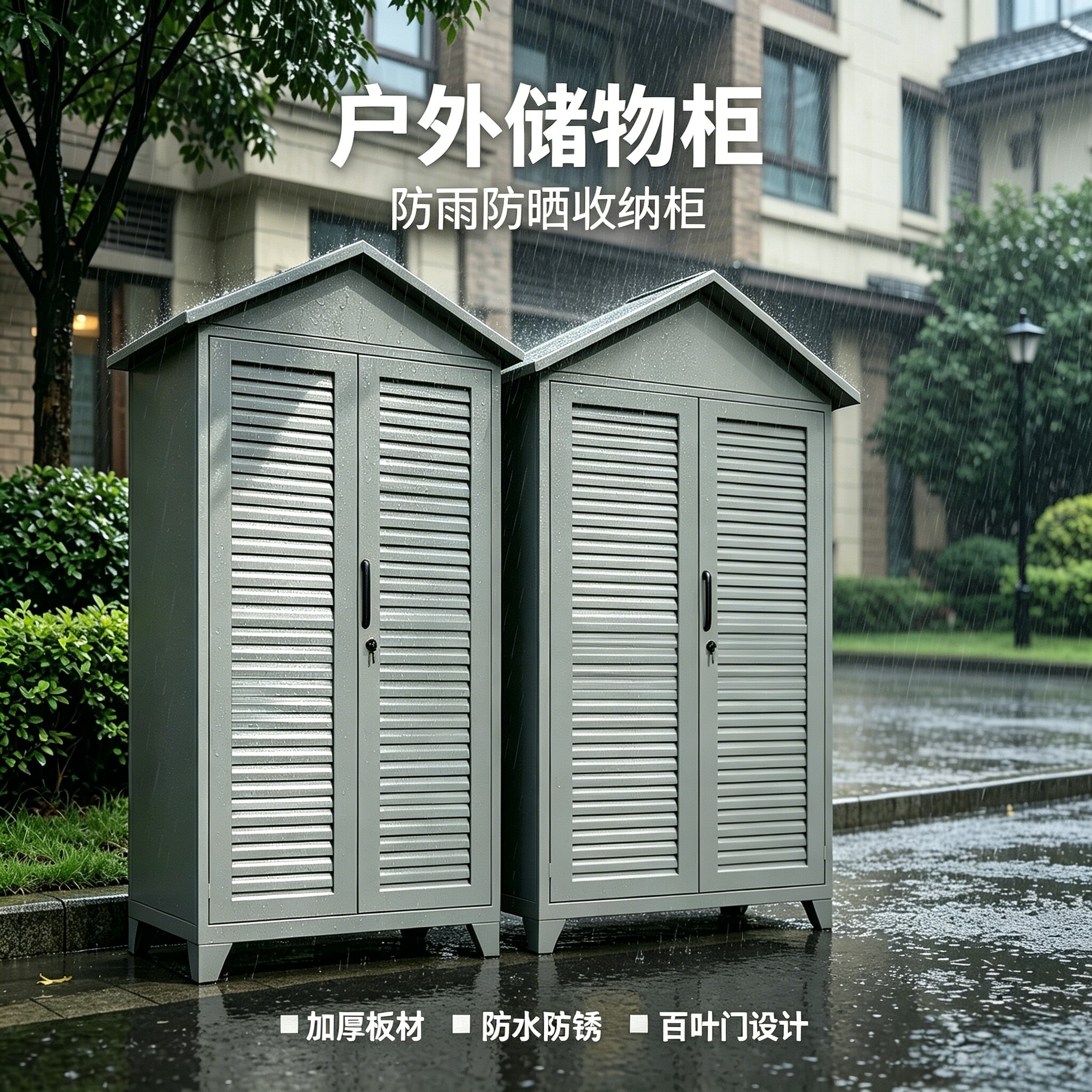户外储物柜防水防锈工具收纳柜庭院花园拖把清洁柜小区保洁家政柜