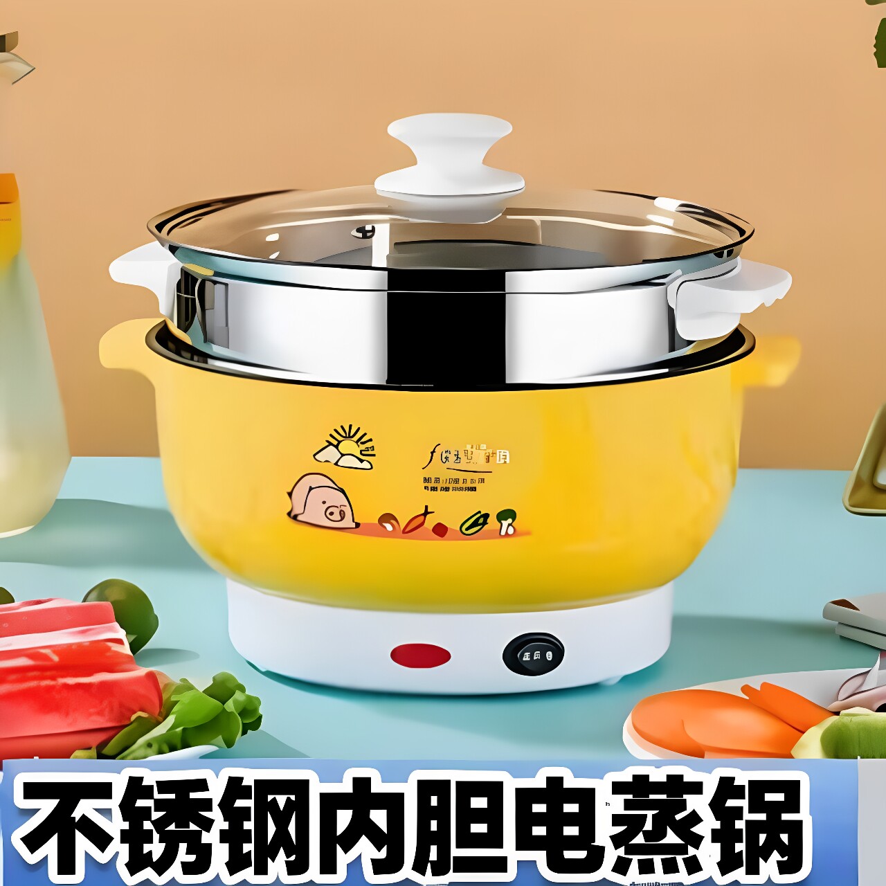 电蒸锅不锈钢内胆多功能宿舍家用电煮锅蒸煮一体锅无涂层电蒸箱