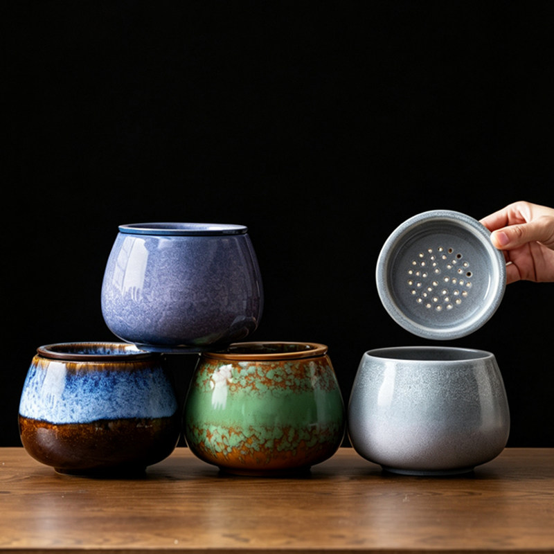 陶瓷茶渣缸家用窑变茶洗建水茶海过滤烟灰缸水盂废水缸茶具配件