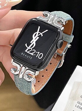 QALUO秋季新款凯旋门牛仔表带适用apple watchS11/S10表带iwatch9苹果手表se/8/7/6/5/4代41/45mm小众女高级