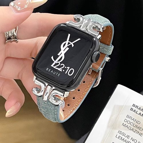 QALUO适用苹果凯旋门牛仔表带