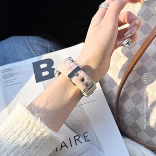 S10表带iwatch9苹果手表se 4代41 毛绒拼接皮质适用apple 45mm小众女高级感 watchS11 QALUO秋冬新款