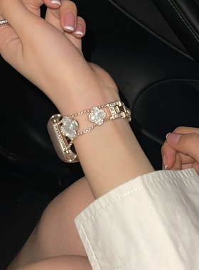 QALUO新款星光色四叶草金属表带适用apple watchS11/S10代表带iwatch9苹果手表se87654代小众表带41/45mm高级