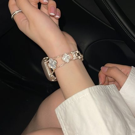 QALUO新款星光色四叶草金属表带适用apple watchS11/S10代表带iwatch9苹果手表se87654代小众表带41/45mm高级
