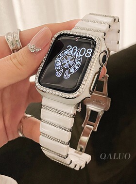 QALUO春夏新款陶瓷款高级感表带适用apple watchS11/S10表带iwatch9苹果手表se/8/7/6/5/4/3代41/45mm小众女