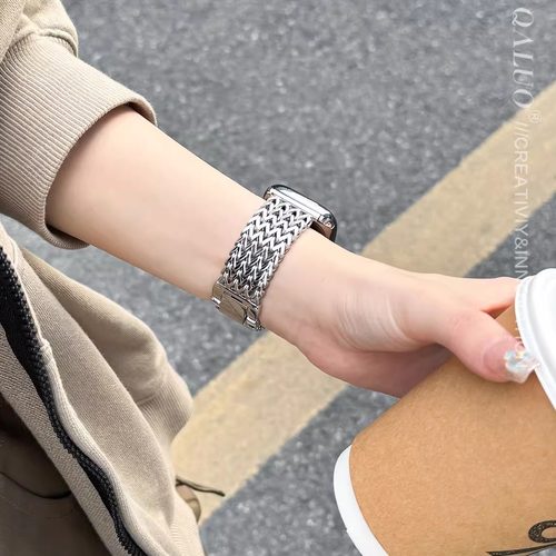QALUO适用iwatch不锈钢编织表带