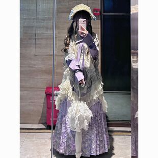 汉洋折衷汉服秋冬日常紫色套装交领开衫马面裙山海经洛丽塔汉元素