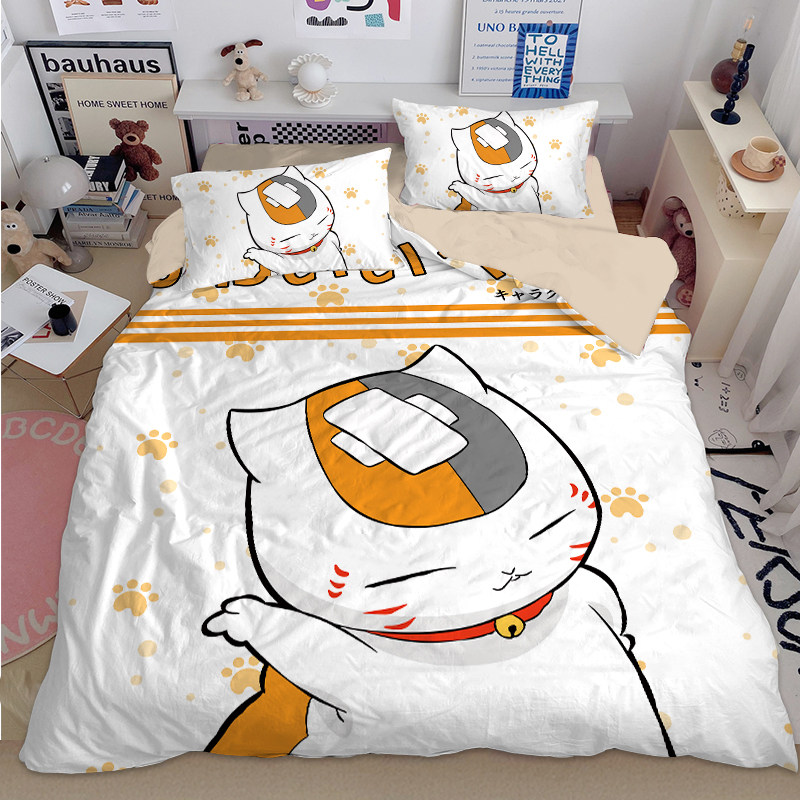 治愈系夏目猫咪老师全棉印花四件套床品贵志三三被套枕套床单床品