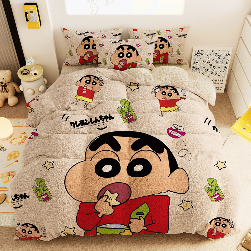 2025冬季新款蜡笔小新加绒床品四件套加厚保暖床单被罩单双人寝具