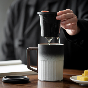 粗陶渐变陶瓷泡茶杯办公室家用水杯马克杯大容量茶水分离定制礼品