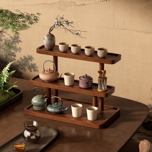 实木新中式博古架小型台式茶杯茶具置物架子茶室茶壶摆件收纳展示