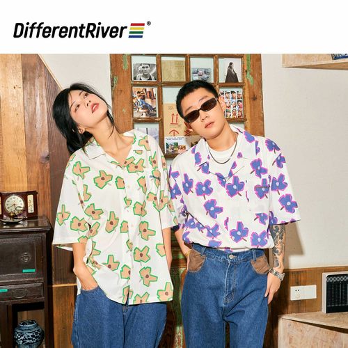 与川满印古巴领短袖衬衫