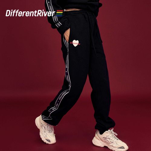 与川爱心加绒束脚收口卫裤