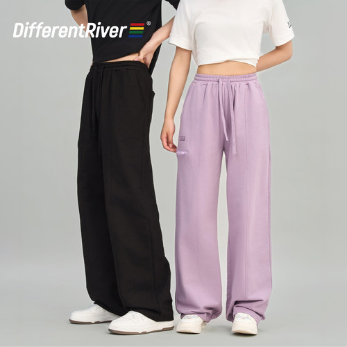 DifferentRiver2024春夏男女同款简约休闲高腰抽绳半收脚运动裤